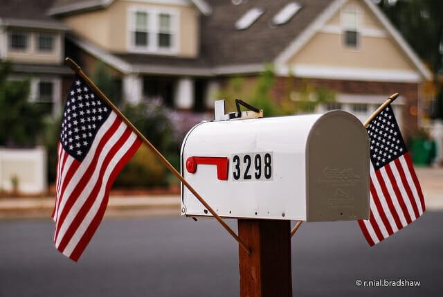 mailbox with american flags