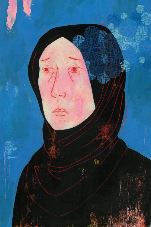 Scott Bakal illustration of a woman wearing hijab.