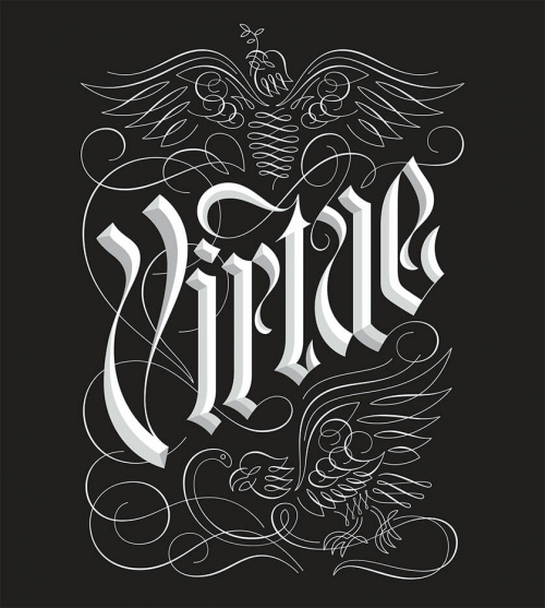 "virtue" text collage with eagles