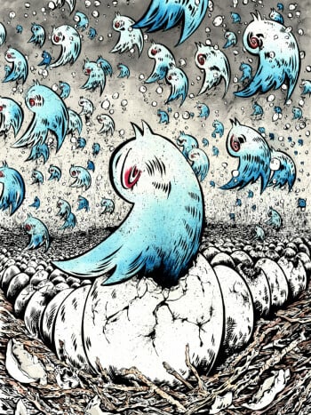 Twitter birds fall from the sky