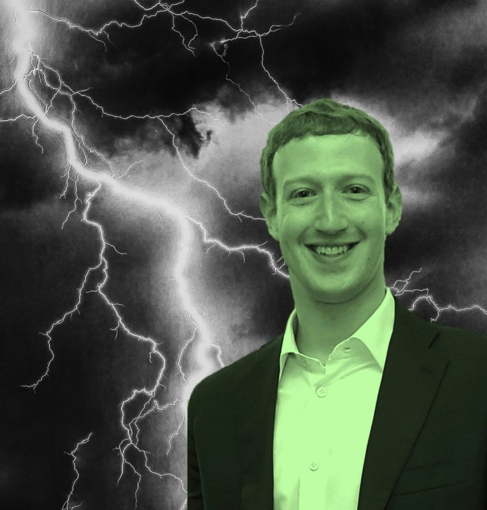 Mark Zuckerberg against a stormy sky