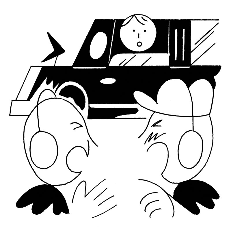 Two men argue as a child leaning out a car window looks on in confusion.