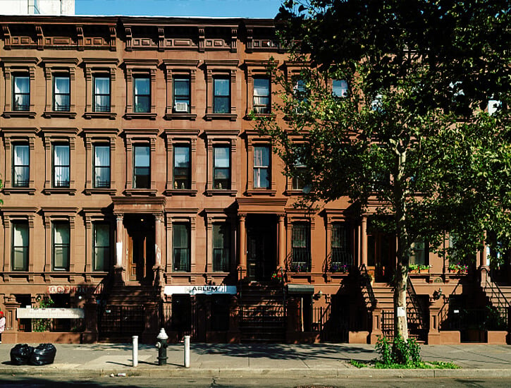 A row of brownstones in Harlem.