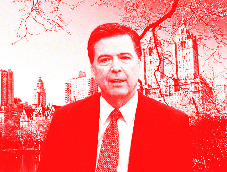 James Comey pictured against a backdrop of buildings along the western edge of Central Park.