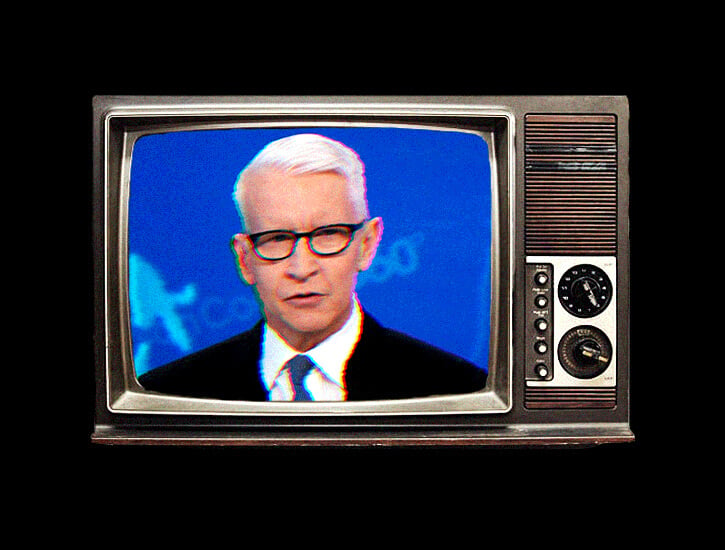 Anderson Cooper appears on an old television screen.