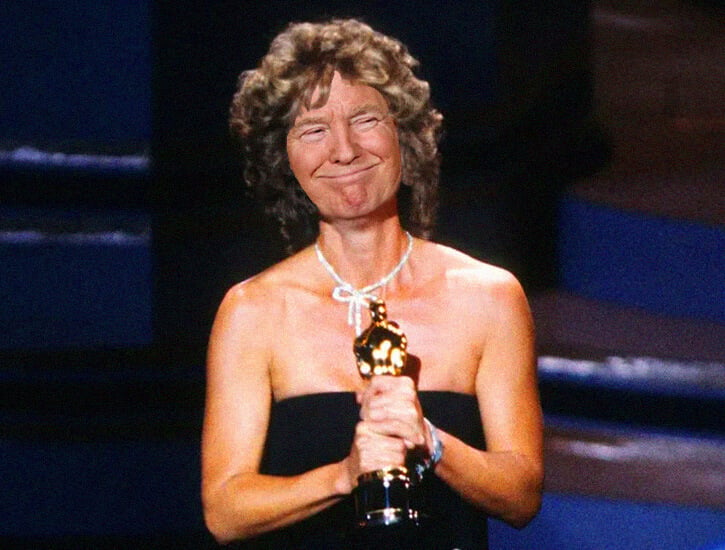 Donald Trump's face appears on Sally Field's body during her Oscars acceptance speech.