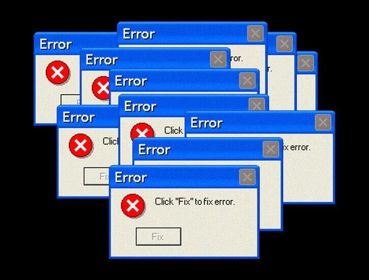 A series of pop-up error messages that say 